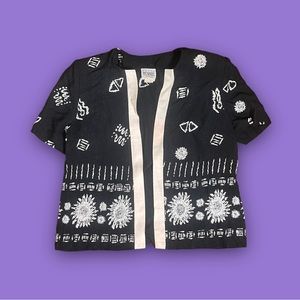 Vintage Richards Open Blazer Top Shirt  Jacket Aztec Tribal Boho Women 10 P 80s